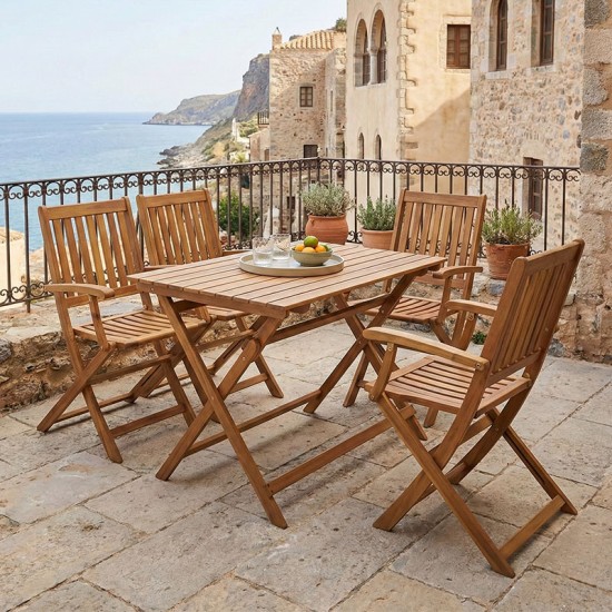 Τραπεζαρία Joter-Jaybo  σετ 5τεμ πτυσσόμενο φυσικό μασίφ ξύλο ακακίας 100x65x72εκ