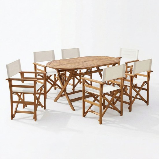 Τραπεζαρία Bistrual-Falov  σετ 7τεμ πτυσσόμενο φυσικό μασίφ ξύλο ακακίας 130x80x72εκ