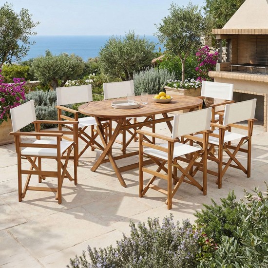 Τραπεζαρία Bistrual-Falov  σετ 7τεμ πτυσσόμενο φυσικό μασίφ ξύλο ακακίας 130x80x72εκ