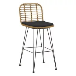 Σκαμπό μπαρ Naoki  με μαξιλάρι pe φυσικό-μέταλλο μαύρο πόδι 46x56x110εκ