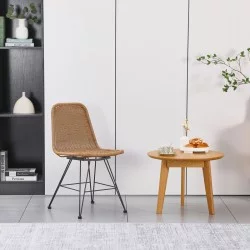 Καρέκλα Pamela  pe rattan σε φυσική απόχρωση και μαύρα μεταλλικά πόδια 44x58x82εκ