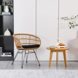 Πολυθρόνα Naoki  με μαξιλάρι pe rattan σε φυσική απόχρωση και μαύρα μεταλλικά πόδια 63x61x79εκ