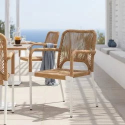 Πολυθρόνα αλουμινίου Norture  στοιβαζόμενη λευκός σκελετός rattan σε φυσική απόχρωση 57x61x85εκ