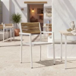Πολυθρόνα αλουμινίου Savor  στοιβαζόμενη λευκός σκελετός-textilene φυσικό rattan 55x58x83εκ