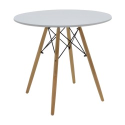 Τραπέζι Julita  MDF λευκό-πόδια σε φυσική απόχρωση Φ80x73εκ