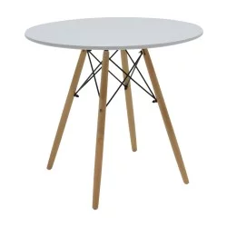 Τραπέζι Julita  MDF λευκό-πόδια σε φυσική απόχρωση Φ80x73εκ