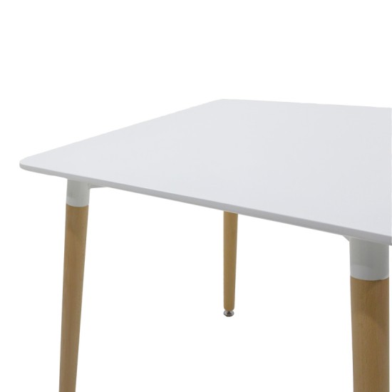 Τραπέζι Natali  MDF λευκό-πόδια σε φυσική απόχρωση 80x80x76εκ