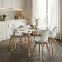 Τραπέζι Natali  MDF λευκό-πόδια σε φυσική απόχρωση 120x80x76εκ