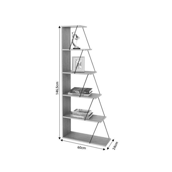 Βιβλιοθήκη Tars  οακ-μαύρο 60x24x146.5εκ Model: 304-000005