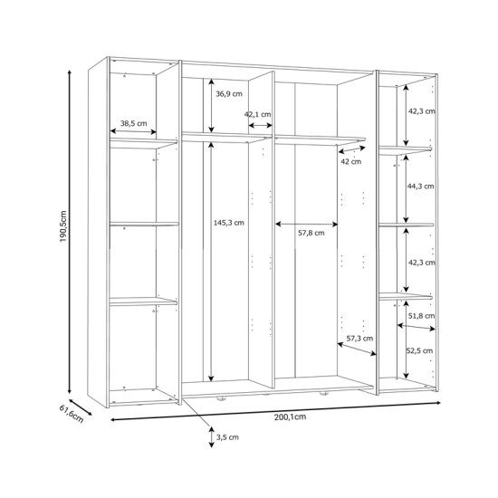 Ντουλάπα ρούχων Closet  τετράφυλλη sonoma oak-λευκό μελαμίνης 200x61.5x190.5εκ Model: 318-000002