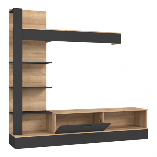 Σύνθετο σαλονιού Dranko μαύρο-oak μελαμίνης 205x41.5x192εκ Σύνθετο σαλονιού Dranko μαύρο-oak μελαμίνης 205x41.5x192εκ