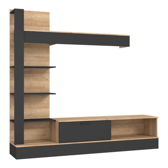 Σύνθετο σαλονιού Dranko μαύρο-oak μελαμίνης 205x41.5x192εκ Σύνθετο σαλονιού Dranko μαύρο-oak μελαμίνης 205x41.5x192εκ