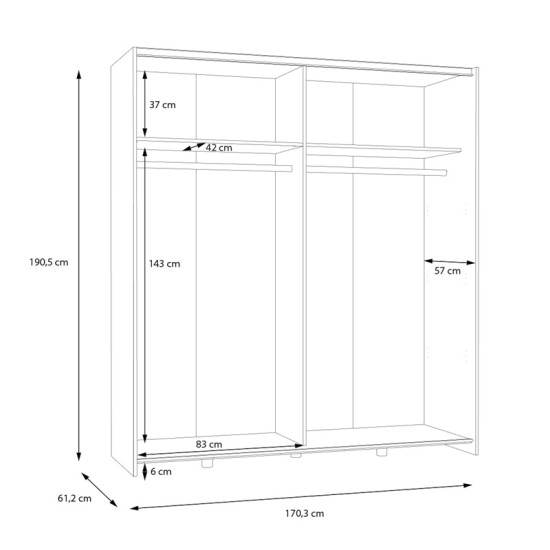 Ντουλάπα ρούχων Noez I  δίφυλλη με ράφια σε λευκή απόχρωση 170.5x61x190.5εκ