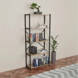 Βιβλιοθήκη Draizy  oak μελαμίνης-μαύρο μέταλλο 63x30x150εκ