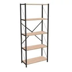 Βιβλιοθήκη Draizy  oak μελαμίνης-μαύρο μέταλλο 63x30x150εκ