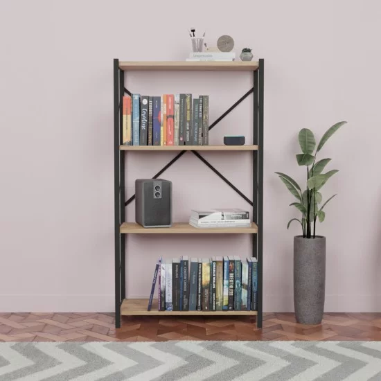 Βιβλιοθήκη Jackrey  oak μελαμίνης-μαύρο μέταλλο 63x30x114εκ