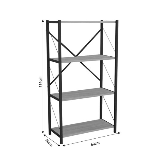 Βιβλιοθήκη Jackrey pakoworld oak-μαύρο μελαμίνης 60x30x114εκ Model: 321-000010