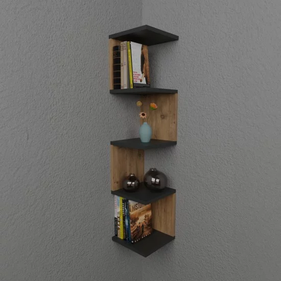 Ραφιέρα τοίχου Zigzag oak-ανθρακί μελαμίνης 25x25x109εκ Ραφιέρα τοίχου Zigzag oak-ανθρακί μελαμίνης 25x25x109εκ