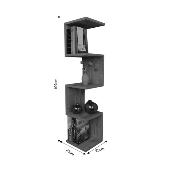 Ραφιέρα τοίχου Zigzag pakoworld oak-ανθρακί μελαμίνης 25x25x109εκ Model: 321-000021