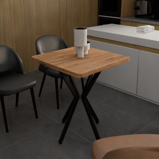 Τραπέζι Prestone  oak μελαμίνης-μαύρο μέταλλο 70x70x75εκ Model: 321-000081