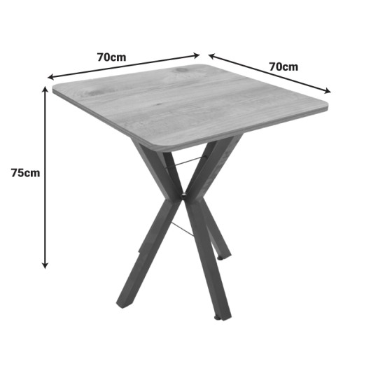 Τραπέζι Prestone  oak μελαμίνης-μαύρο μέταλλο 70x70x75εκ