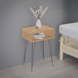 Κομοδίνο Naida  σε oak απόχρωση -μαύρα μεταλλικά πόδια 40x30x59εκ