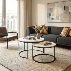 Τραπέζι σαλονιού Solme  σετ 2τεμ κρεμ-πόδι μαύρο μέταλλο