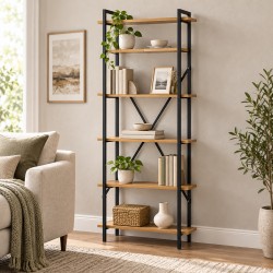 Βιβλιοθήκη Derena  oak με μαύρο μέταλλο 60x29x160εκ