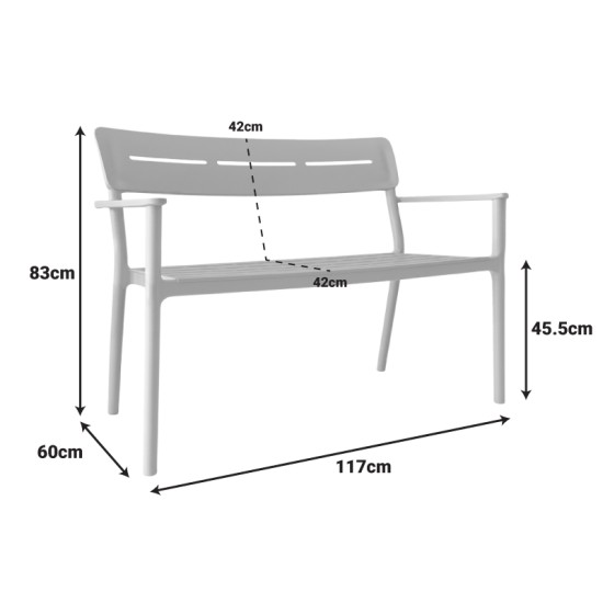 Παγκάκι διθέσιο Cadrin  λευκό PP 117x60x83εκ