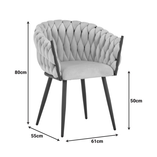 Πολυθρόνα Vivian  κίτρινο βελούδο-πόδι μαύρο μέταλλο 61x55x80εκ