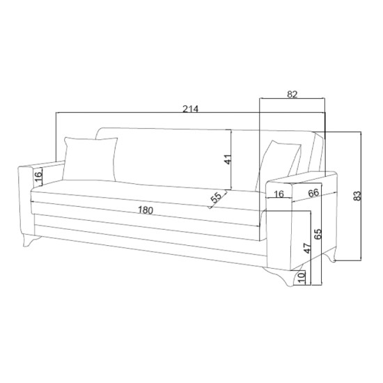 Καναπές-κρεβάτι με αποθηκευτικό χώρο τριθέσιος Vox  καφέ ύφασμα 214x82x83εκ