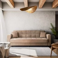 Καναπές-κρεβάτι με αποθηκευτικό χώρο τριθέσιος Modesto  ανοιχτό καφέ ύφασμα 215x85x80εκ