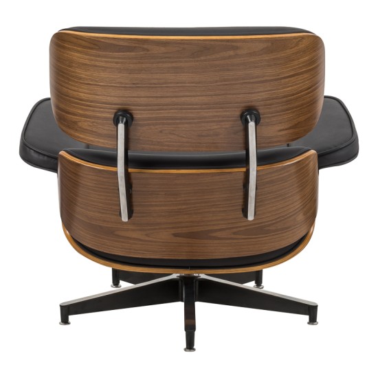 Πολυθρόνα-υποπόδιο relax Jenna  μαύρο pu- plywood καρυδί 82x92x82εκ