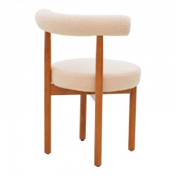 Καρέκλα Fenza  μπεζ μπουκλέ ύφασμα-πόδι ξύλο οξιάς σε καρυδί απόχρωση 60x54x75εκ