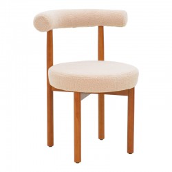 Καρέκλα Fenza  μπεζ μπουκλέ ύφασμα-πόδι ξύλο οξιάς σε καρυδί απόχρωση 60x54x75εκ
