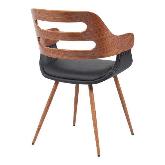 Πολυθρόνα Fern  PU μαύρο-ξύλο καρυδί απόχρωση 52x59x80εκ