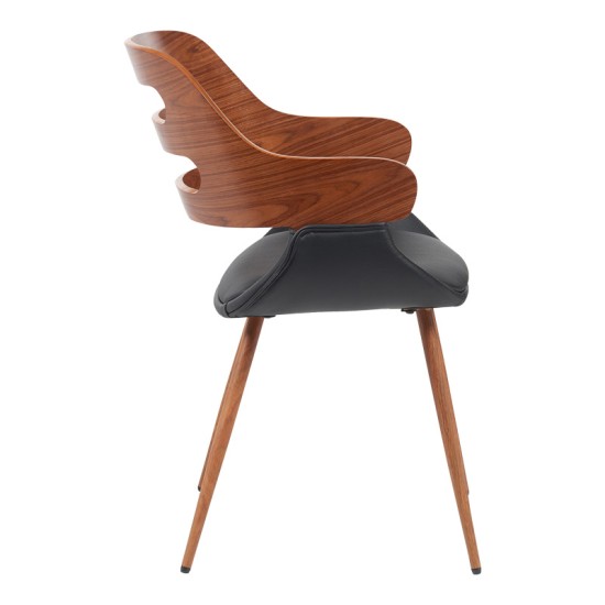 Πολυθρόνα Fern  PU μαύρο-ξύλο καρυδί απόχρωση 52x59x80εκ