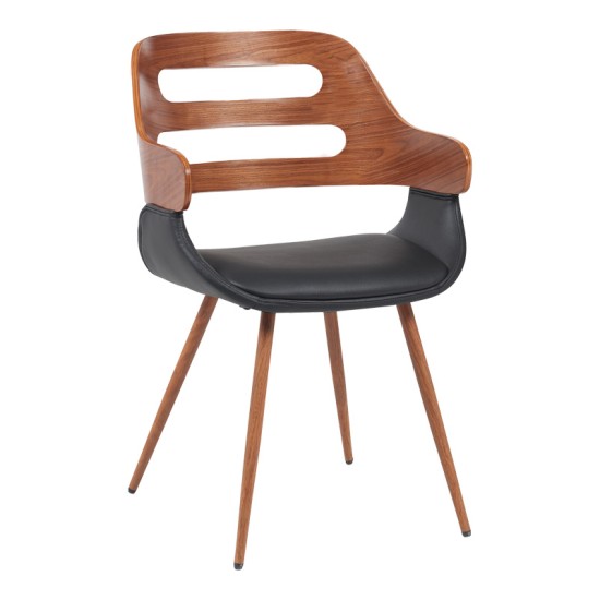 Πολυθρόνα Fern  PU μαύρο-ξύλο καρυδί απόχρωση 52x59x80εκ