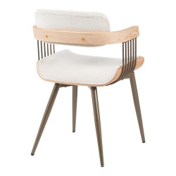 Πολυθρόνα Cameo  μέταλλο μπρονζέ-white-wash ξύλο-μπέζ ύφασμα 53x49.5x75.5εκ