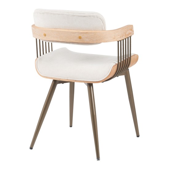 Πολυθρόνα Cameo  μέταλλο μπρονζέ-white-wash ξύλο-μπέζ ύφασμα 53x49.5x75.5εκ