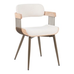 Πολυθρόνα Cameo  μέταλλο μπρονζέ-white-wash ξύλο-μπέζ ύφασμα 53x49.5x75.5εκ