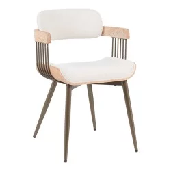 Πολυθρόνα Cameo  μέταλλο μπρονζέ-white-wash ξύλο-μπέζ ύφασμα 53x49.5x75.5εκ