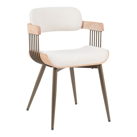 Πολυθρόνα Cameo  μέταλλο μπρονζέ-white-wash ξύλο-μπέζ ύφασμα 53x49.5x75.5εκ