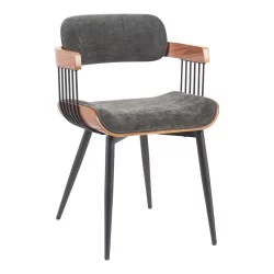 Πολυθρόνα Cameo  μέταλλο μαύρο-καρυδί ξύλο-ανθρακί ύφασμα 53x49.5x75.5εκ