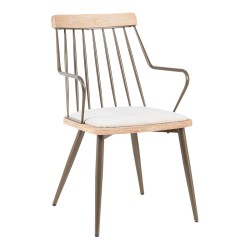 Πολυθρόνα Posse  μέταλλο μπρονζέ-white wash ξύλο-μπεζ ύφασμα 52x59x83εκ