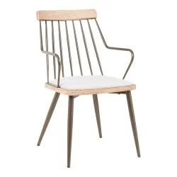 Πολυθρόνα Posse  μέταλλο μπρονζέ-white wash ξύλο-μπεζ ύφασμα 52x59x83εκ