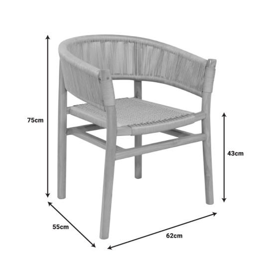 Πολυθρόνα Kajone  σκελετός teak ξύλο σε φυσική απόχρωση και κρεμ σχοινί 62x55x75εκ