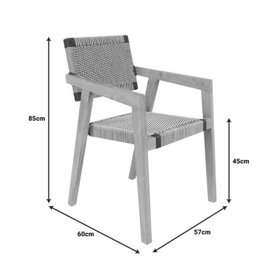 Πολυθρόνα Salama  σκελετός teak ξύλο σε φυσική απόχρωση και κρεμ-μαύρο σχοινί 57x60x85εκ