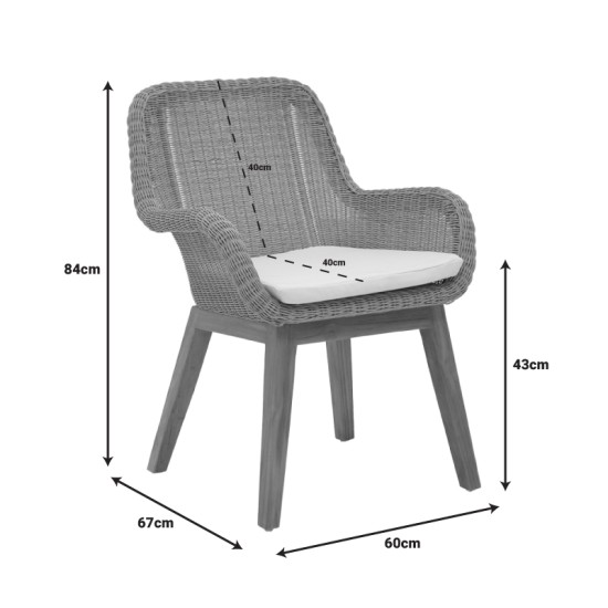 Πολυθρόνα Charlen  σκελετός αλουμινίου με teak πόδι σε φυσική απόχρωση και κρεμ μαξιλάρι 60x67x84εκ