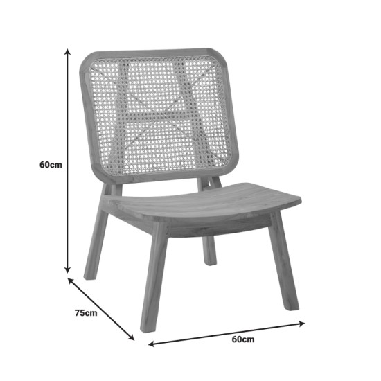 Πολυθρόνα Viborg  φυσικό teak ξύλο-φυσικό rattan 60x75x87εκ